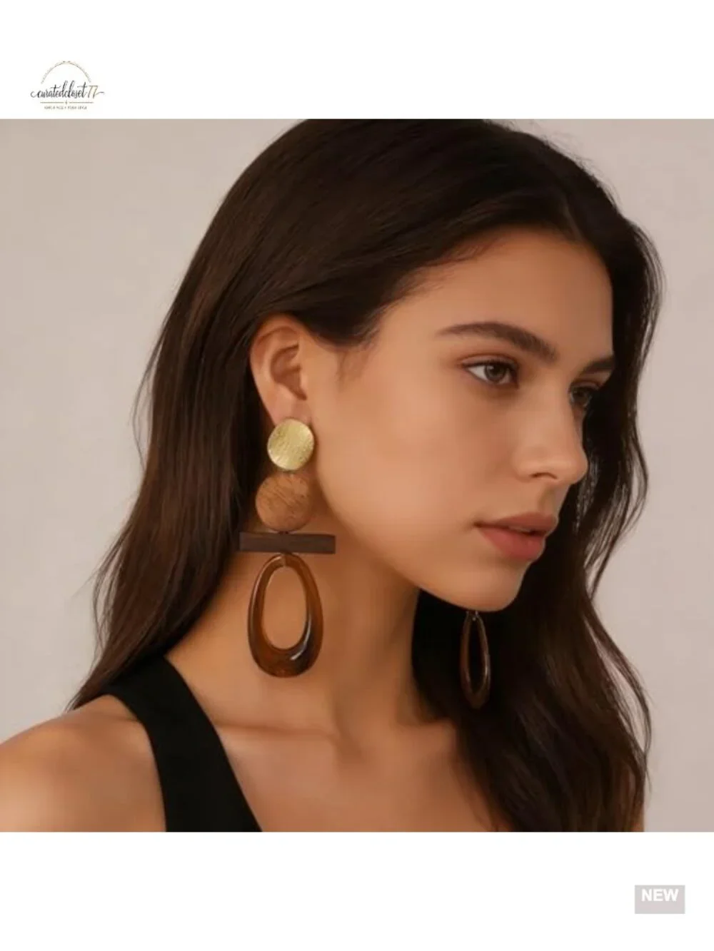 Vintage Geometric Chunky Statement Boho Wood Resin Acrylic Dangle Drop Earrings